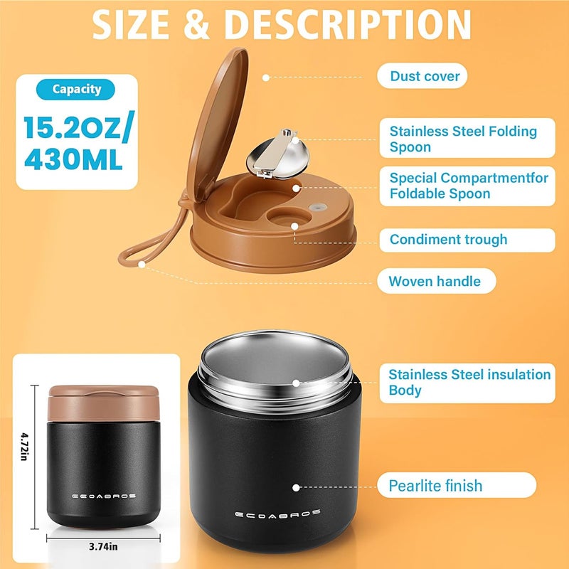 eedabros 15.2oz Kids Thermo Food Jar – Insulated Stainless Steel Lunch Container with Handle & Foldable Spoon, Hot & Cold Toddler Thermo Jar for Boys School Lunch Box - Image 3